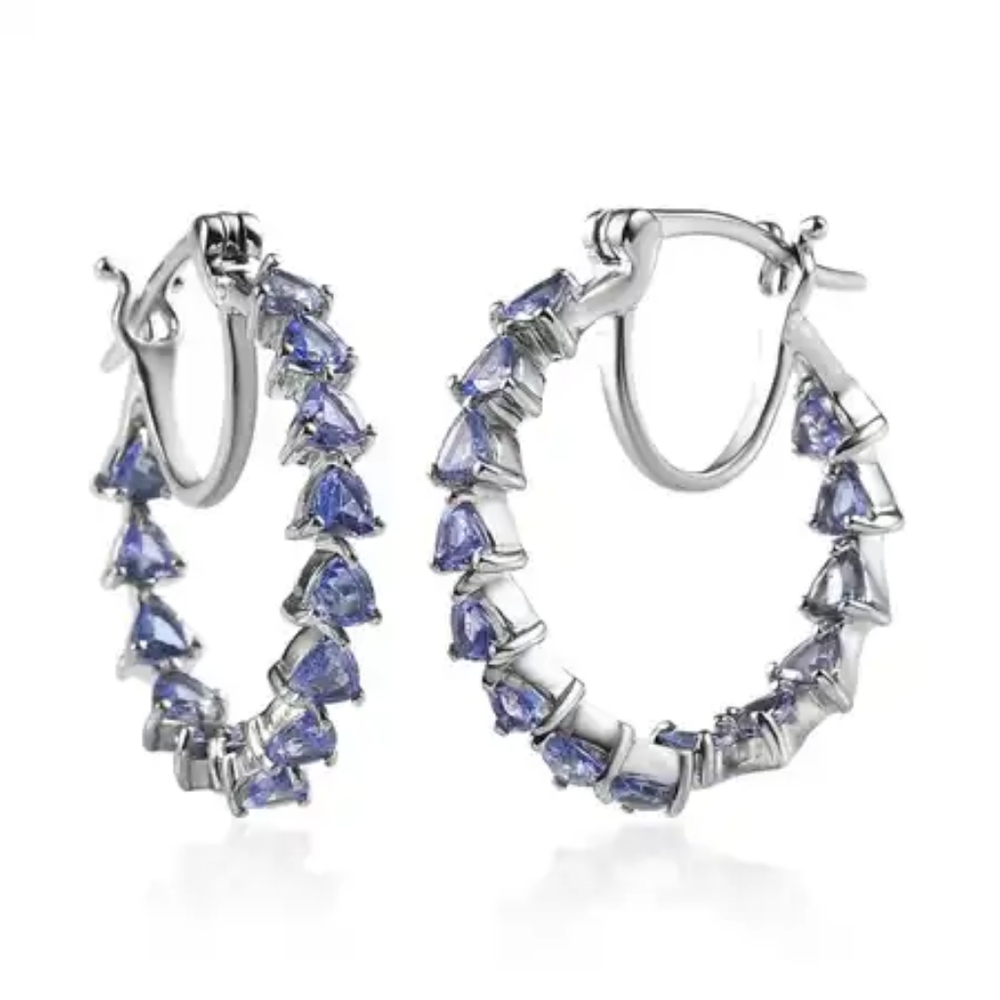 NWT TANZANITE INSIDE OUT HOOP EARRINGS IN PLATINUM OVER STERLING SILVER 3.00 CTW